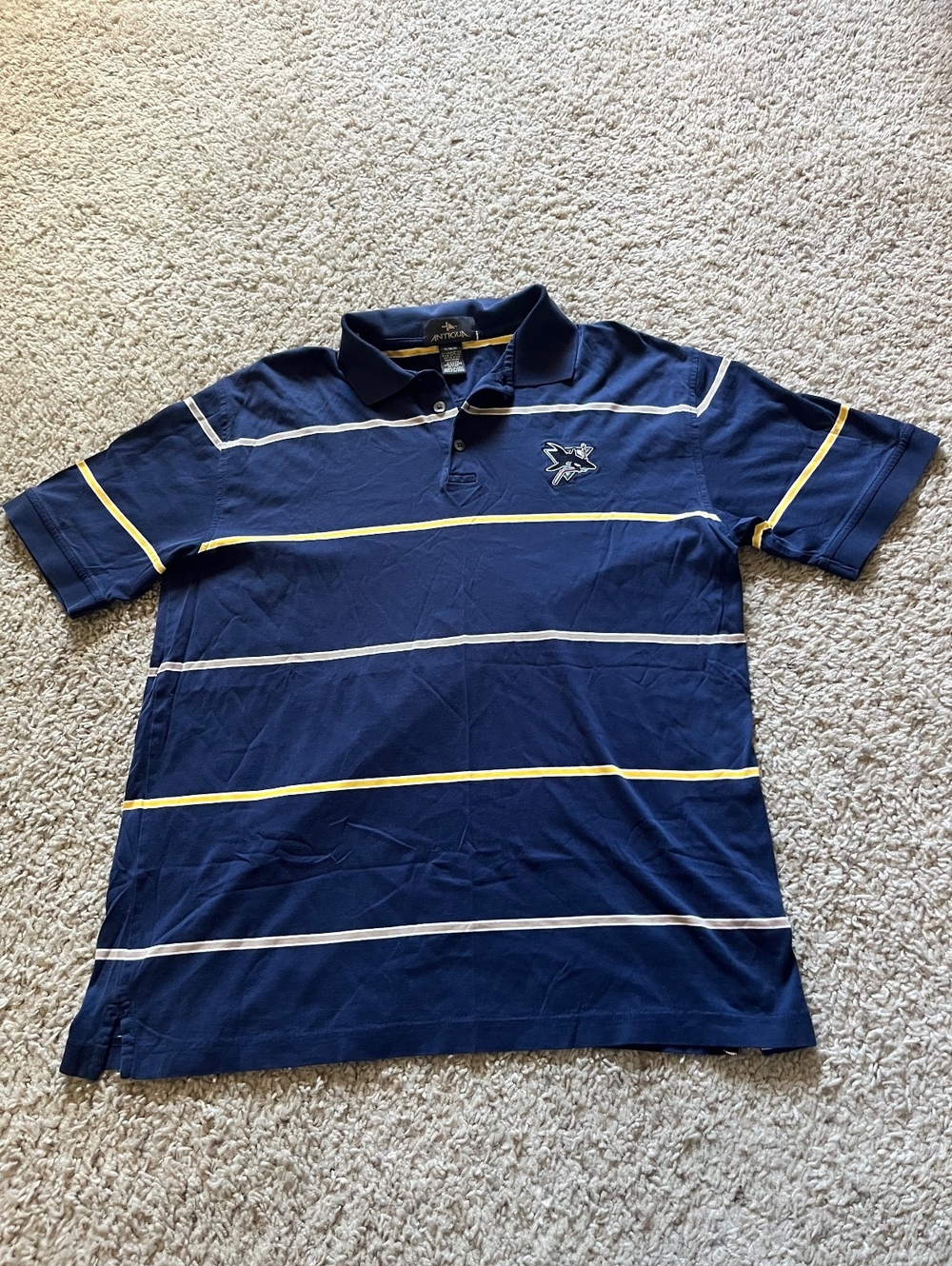 Antigua VTG San Jose Sharks Striped Polo Shirt Navy